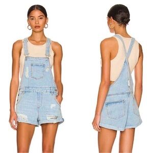 superdown Light Wash Denim Short Overalls